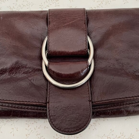 Hobo Foldover Clutch in Brown Crinkle Leather - Picture 3 of 7